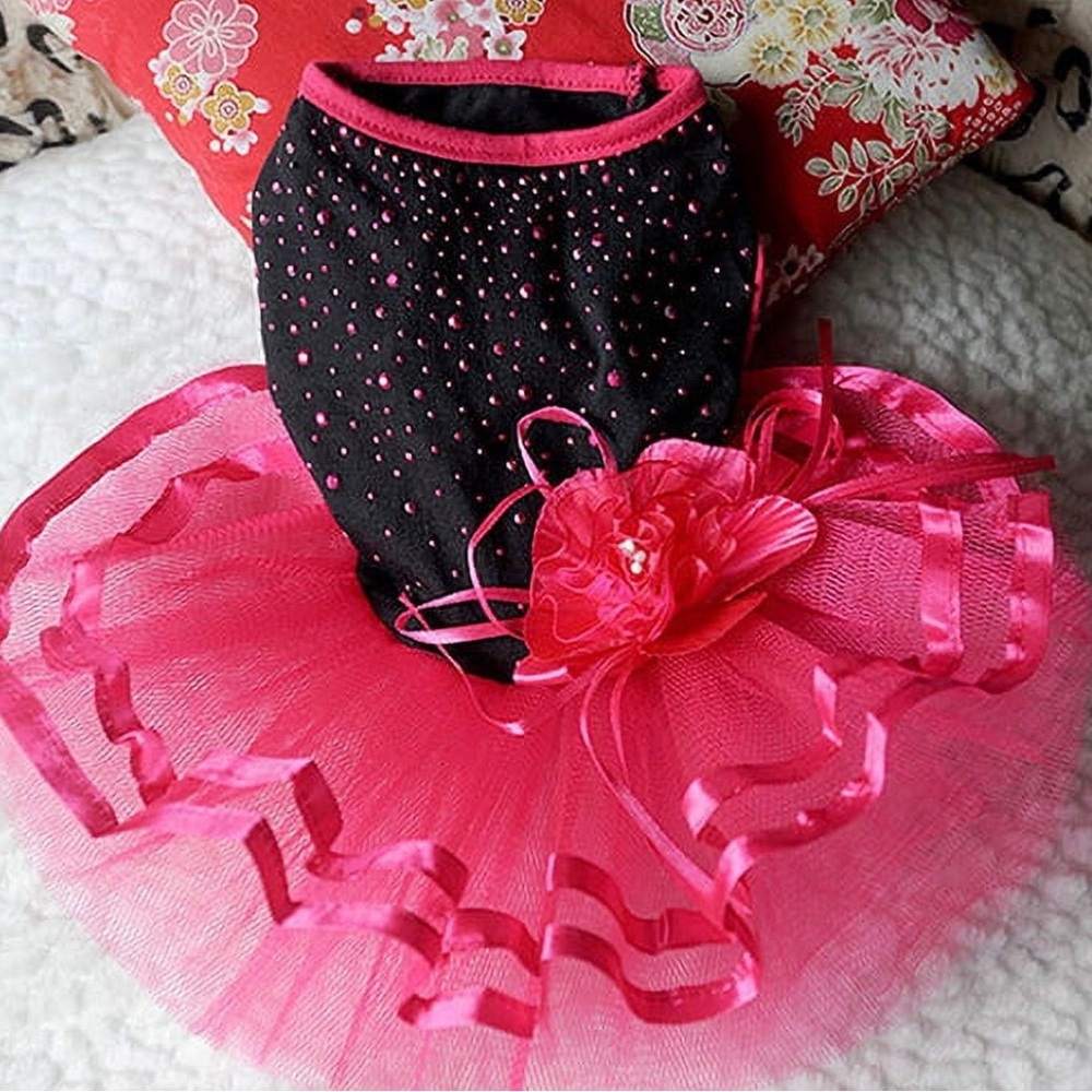 Pink and Black small pet dress with sequins